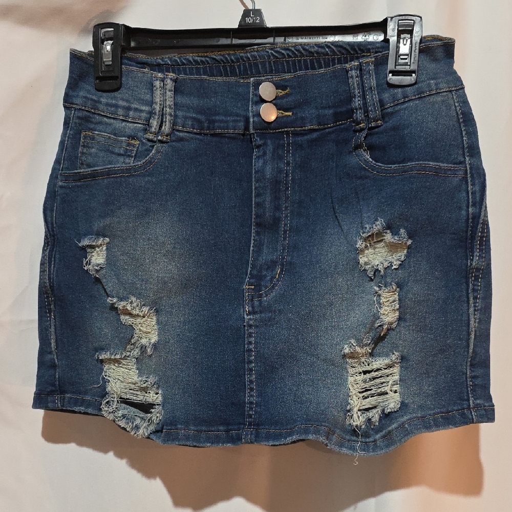 Stylish Blue Distressed Mini Skort